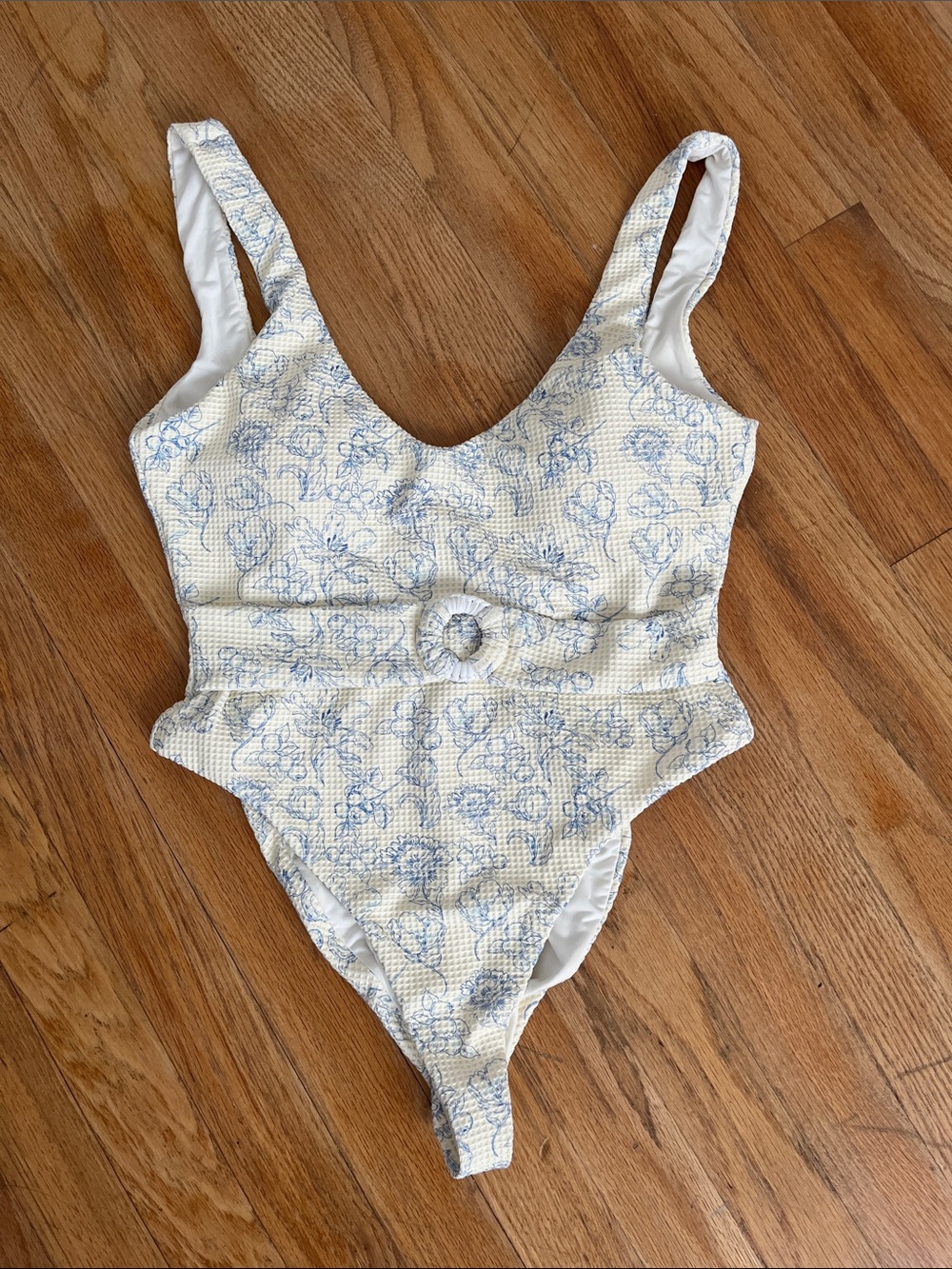Dippin' Daisy's White and Light Blue Textured One-Piece Swimsuit